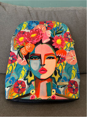 CHULA Backpack Purse Multicolor Blue Floral Frida Kahlo Print Made in Mexico